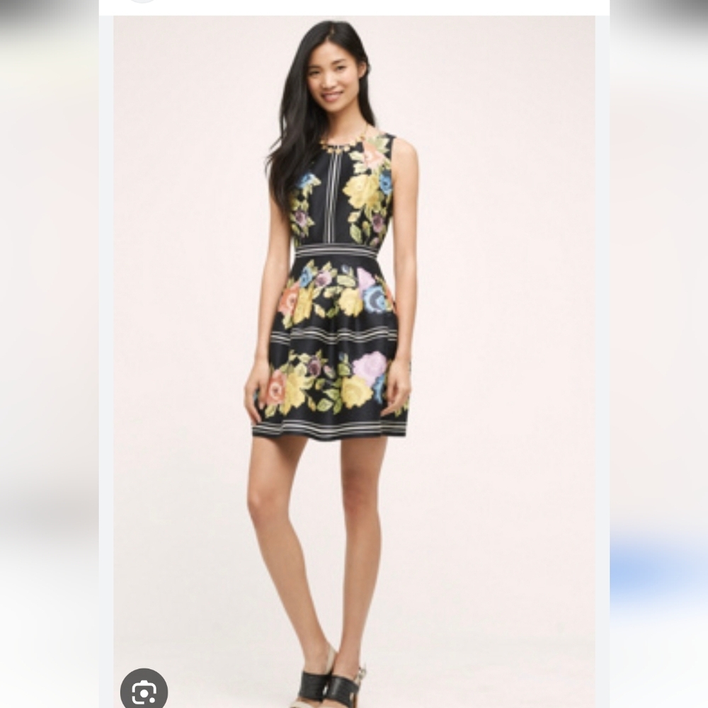 Anthropologie Floral Black Dress